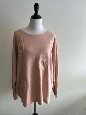 Women's Blush Pink Crewneck Sweater with Cream Heart Accents